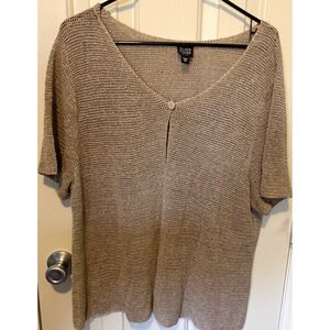 Eileen Fisher Linen Blend Crochet Knit Open Cardigan 2XL Tan